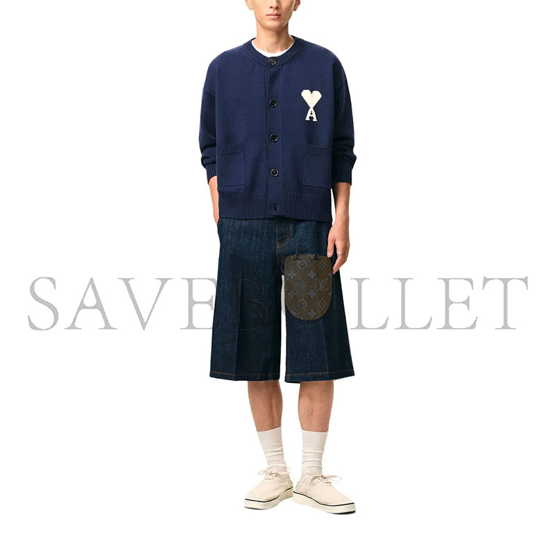 AMI PARIS AMI DE COEUR INTARSIA CREWNECK CARDIGAN 